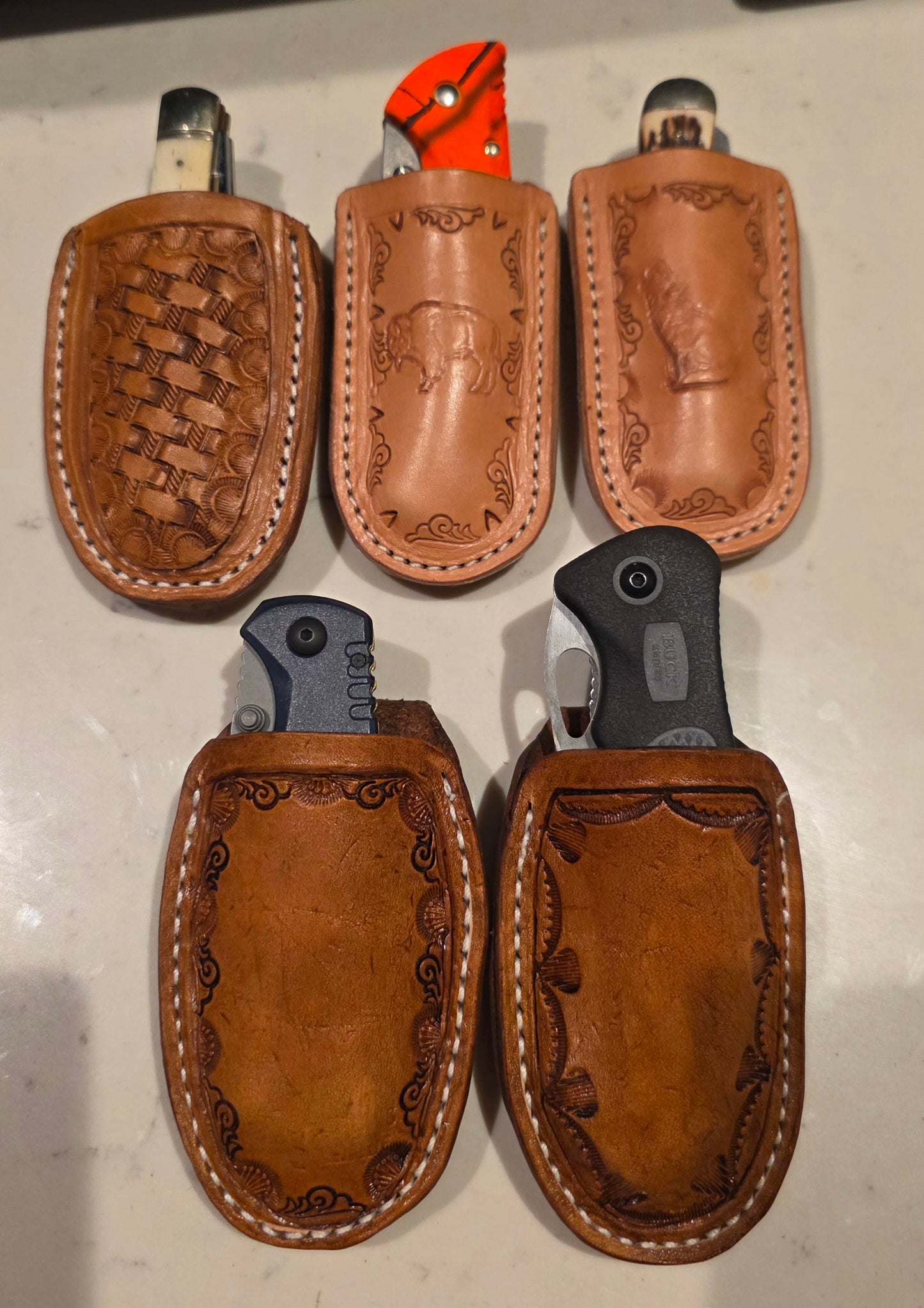 Handmade Leather Knife Sheaths: Buffalo or Bulls Hide- MADE IN USA
