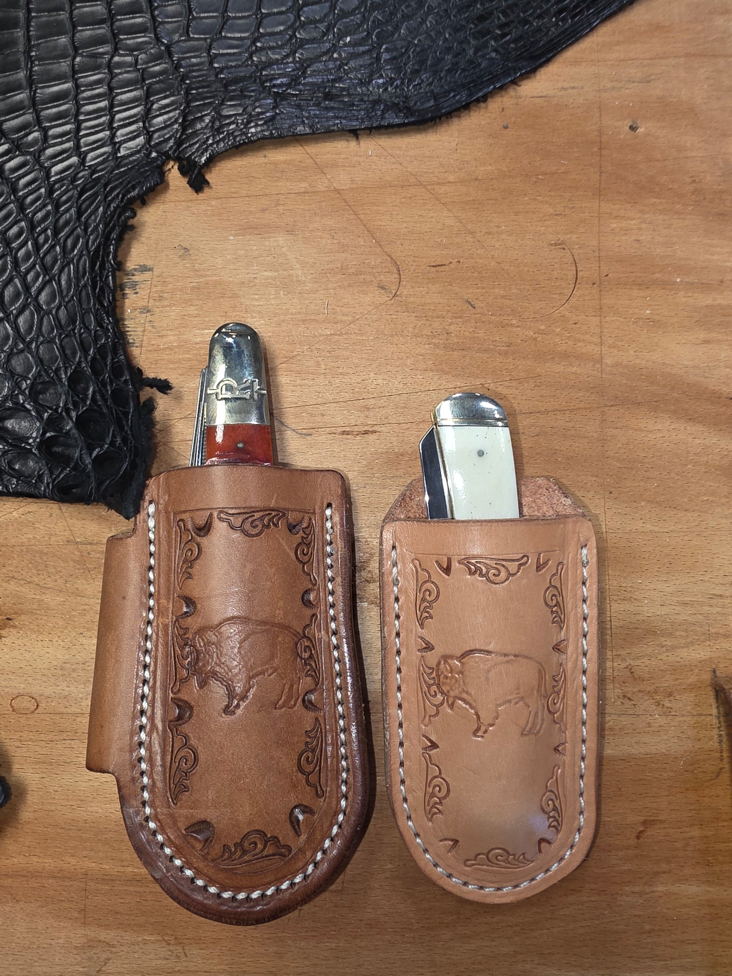 Handmade Leather Knife Sheaths: Buffalo or Bulls Hide- MADE IN USA